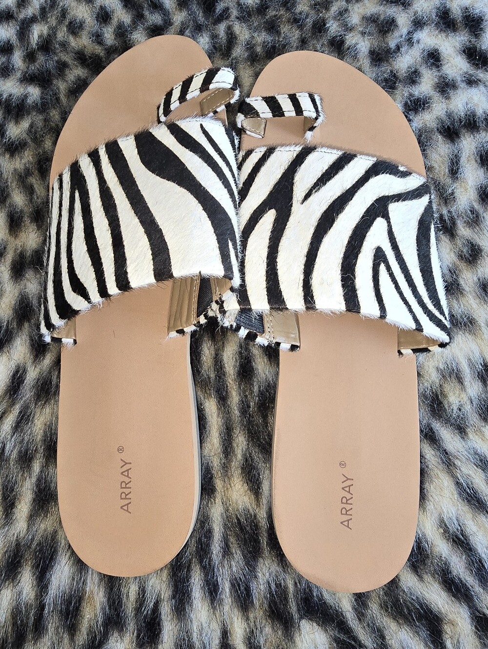 Array Zebra Stripe Calf Hair Sandals Women's Size 10 Animal Print Slip-On